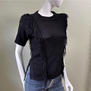 Michael Kors Black Fringe Knit Top‎ – Size XS